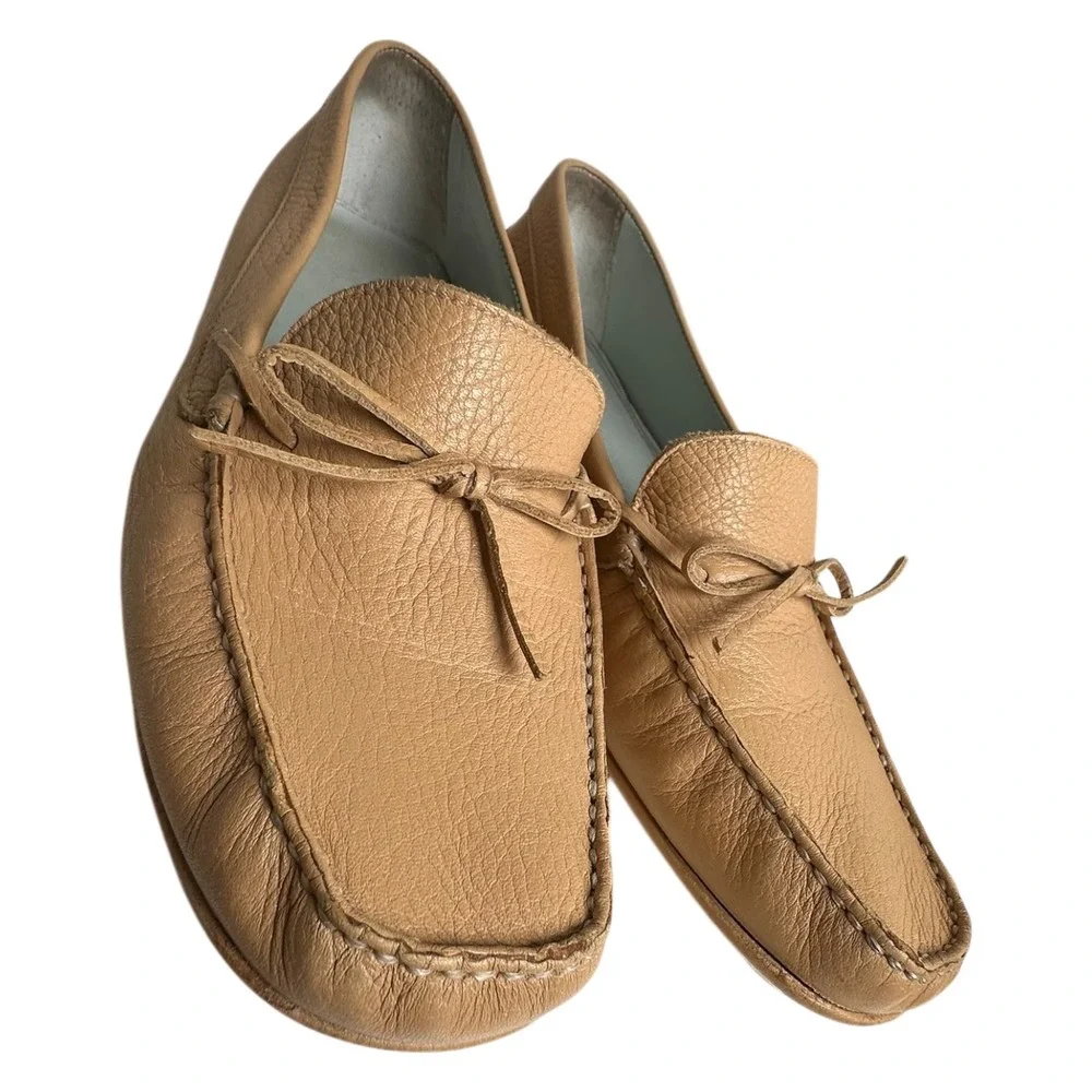 Antonio Melani Stockton Cocoa‎ Creme Leather Driving Loafers Sz 8 Preppy Comfort